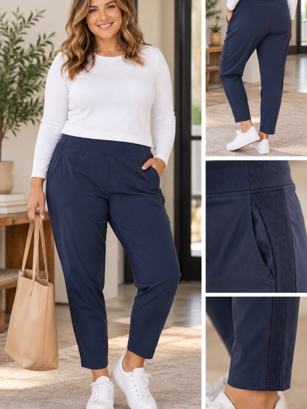Athleta Brooklyn Ankle Pant Womens 16 Navy Blue Ribbed Travel Work Pants